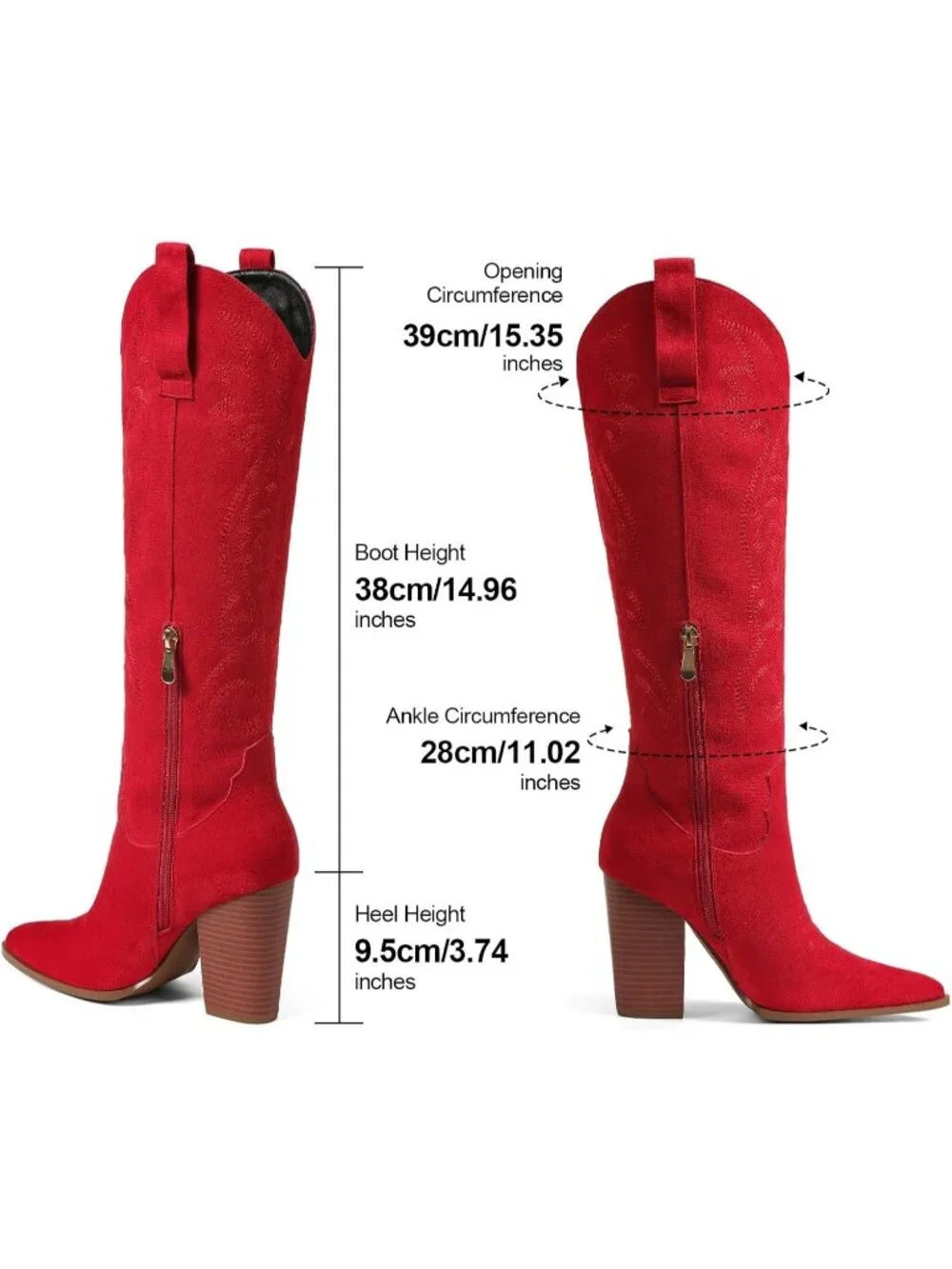 Women' Red Leather Pull-on Pointed Toe Western Cowgirl Cowboy Knee High Boots - Picture 5 of 6